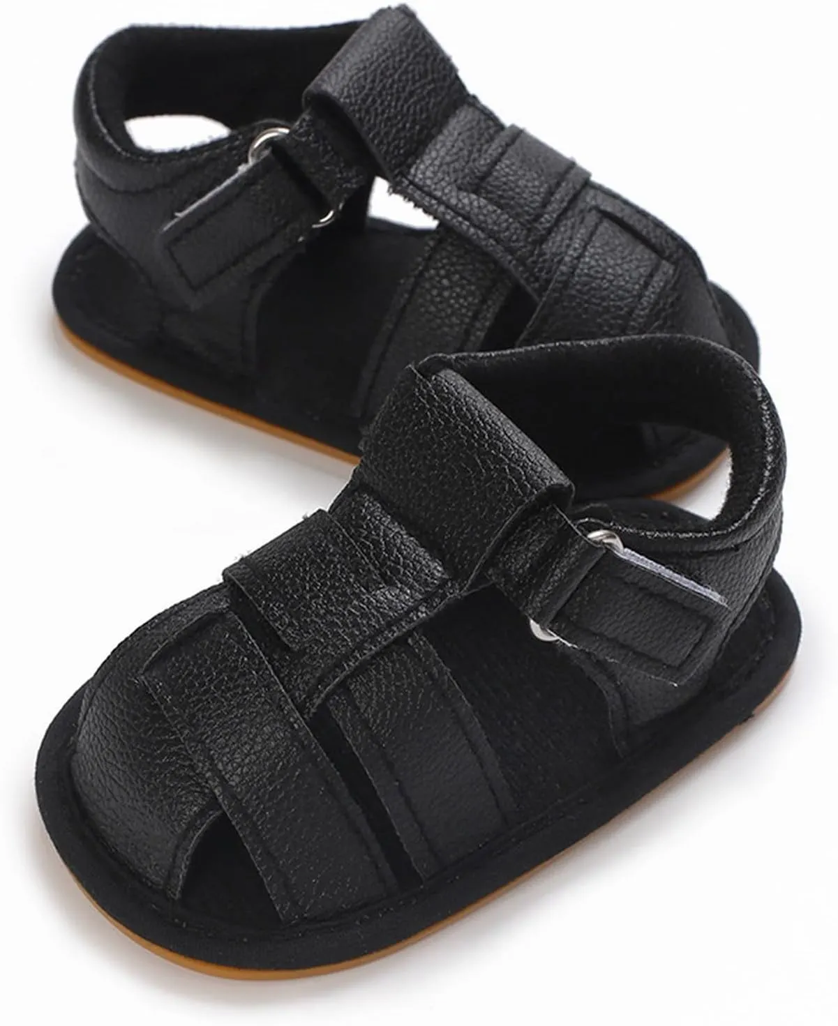 Baby Girl Boy Shoes Infant Closed Toe Sandals Anti Slip Rubber Sole Shoes Baby PU Leather Black Sneakers for Girls