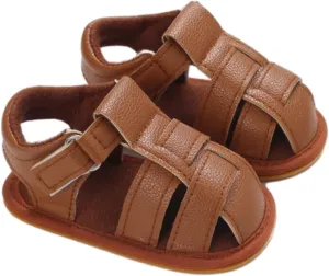 Baby Girl Boy Shoes Infant Closed Toe Sandals Anti Slip Rubber Sole Shoes Baby PU Leather Black Sneakers for Girls