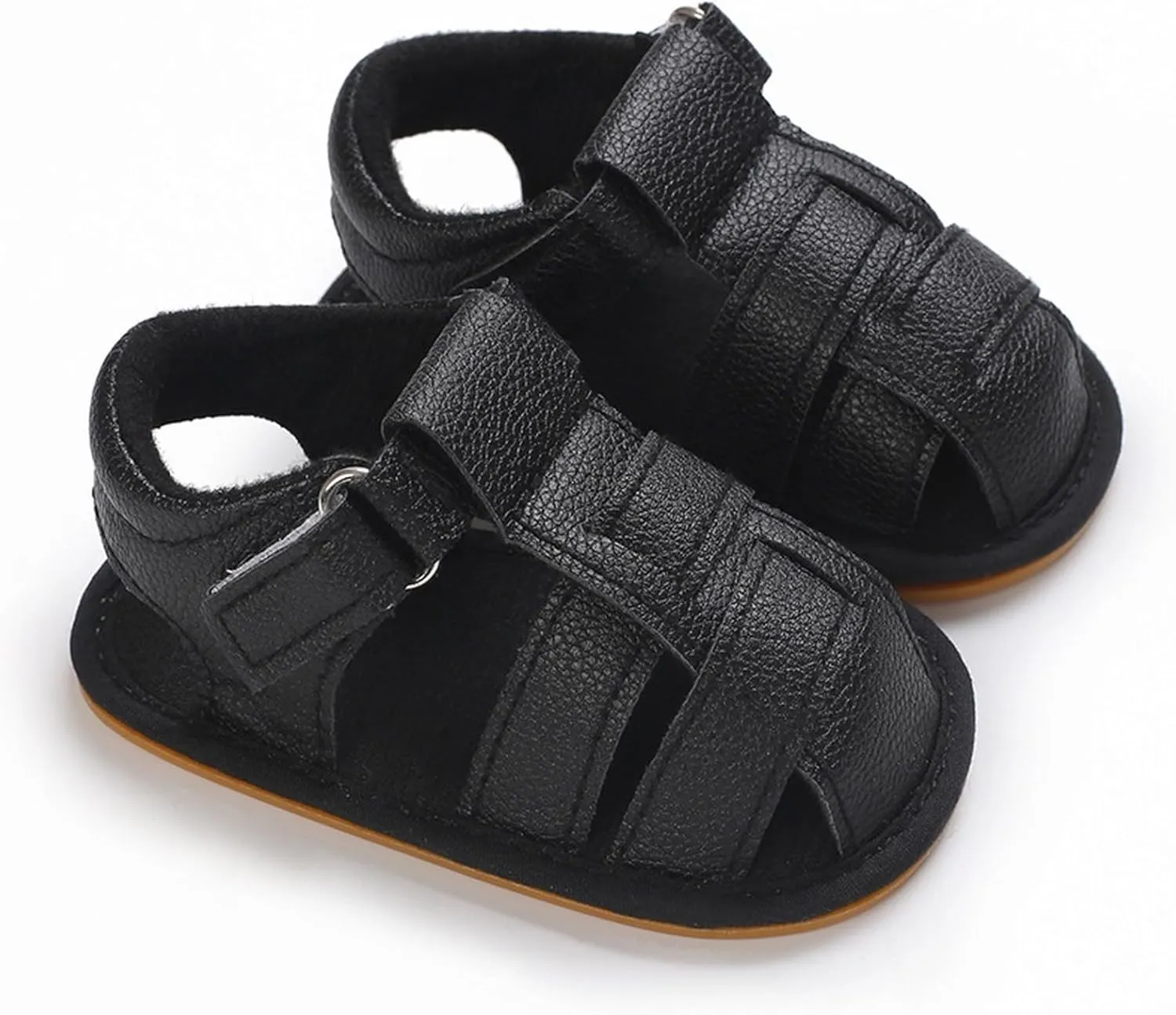 Baby Girl Boy Shoes Infant Closed Toe Sandals Anti Slip Rubber Sole Shoes Baby PU Leather Black Sneakers for Girls