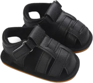 Baby Girl Boy Shoes Infant Closed Toe Sandals Anti Slip Rubber Sole Shoes Baby PU Leather Black Sneakers for Girls