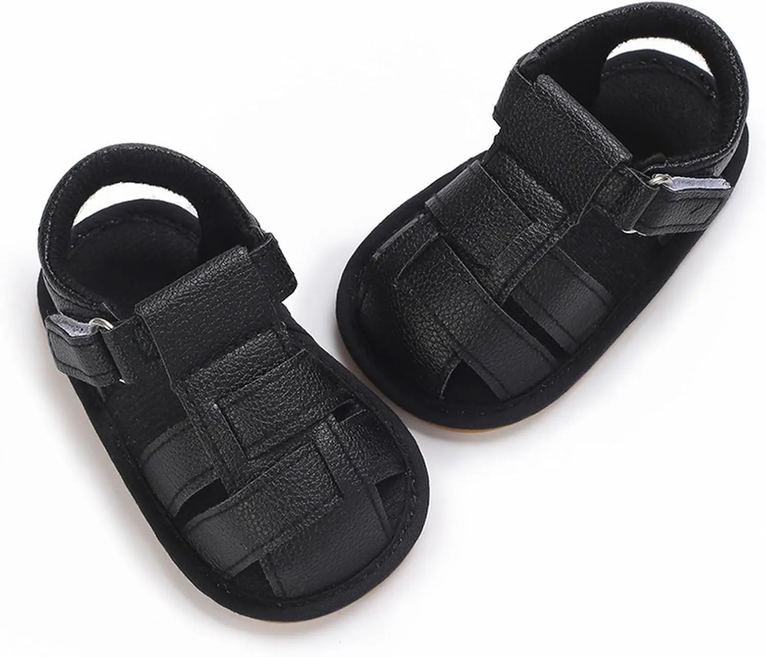 Baby Girl Boy Shoes Infant Closed Toe Sandals Anti Slip Rubber Sole Shoes Baby PU Leather Black Sneakers for Girls