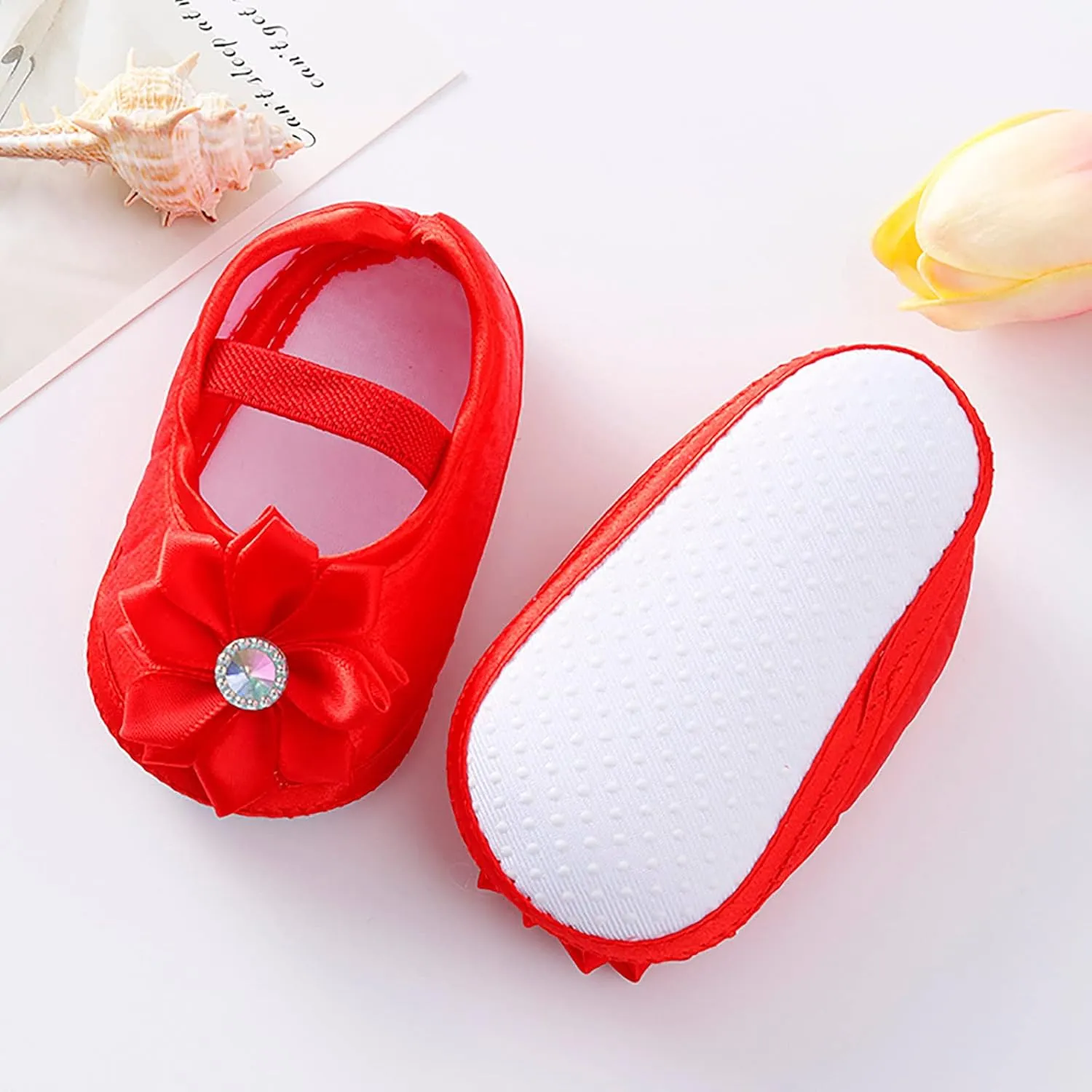 Baby Girl Flower Princes Shoes Soft Sole Mary Jane Flat Wedding Party Dress Crib Shoes Non-slip Toddler First Walkers