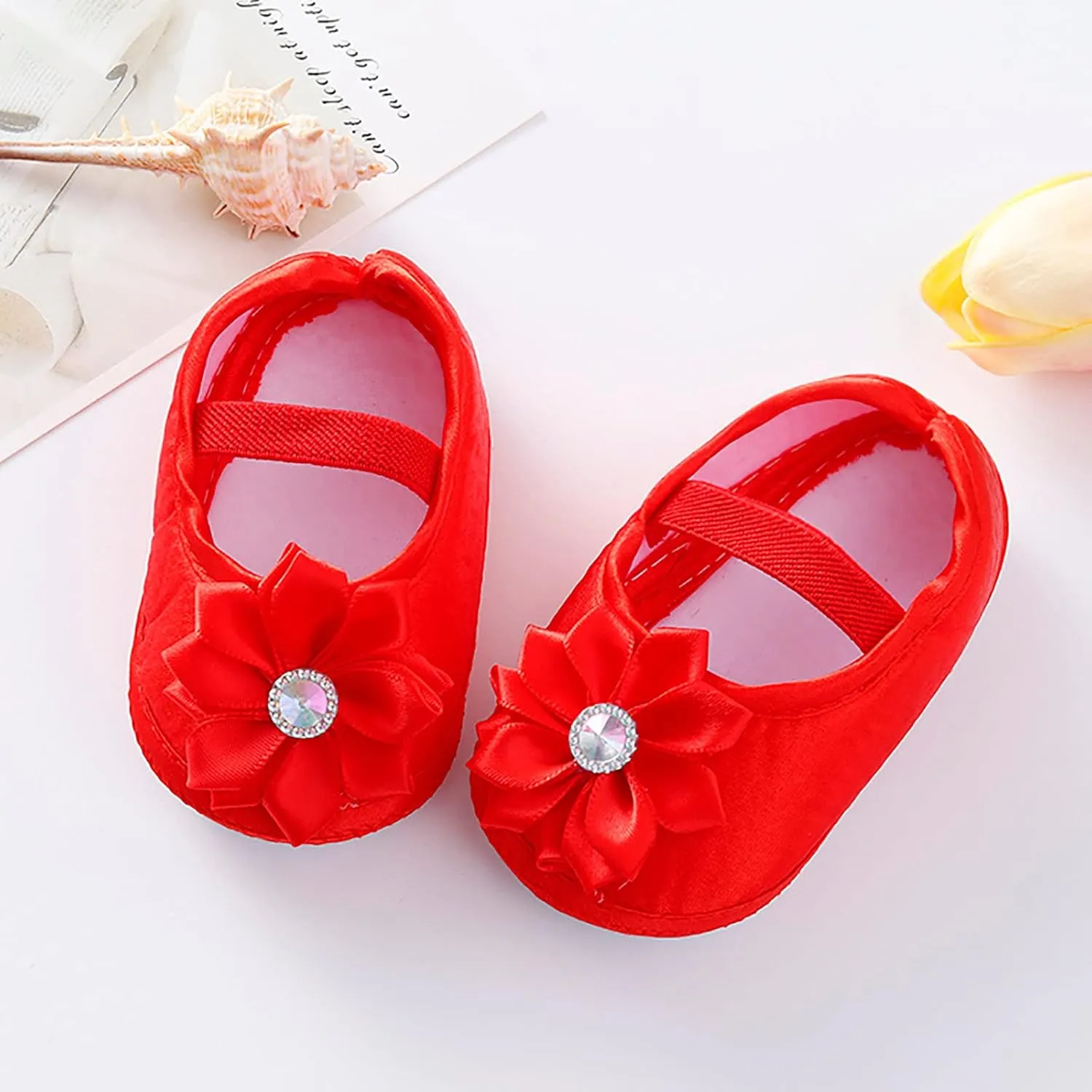 Baby Girl Flower Princes Shoes Soft Sole Mary Jane Flat Wedding Party Dress Crib Shoes Non-slip Toddler First Walkers