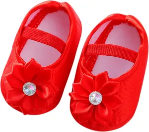 Baby Girl Flower Princes Shoes Soft Sole Mary Jane Flat Wedding Party Dress Crib Shoes Non-slip Toddler First Walkers