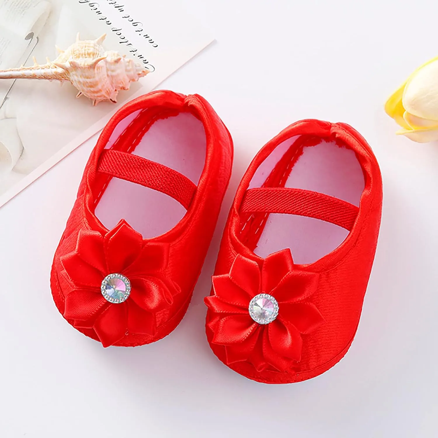 Baby Girl Flower Princes Shoes Soft Sole Mary Jane Flat Wedding Party Dress Crib Shoes Non-slip Toddler First Walkers