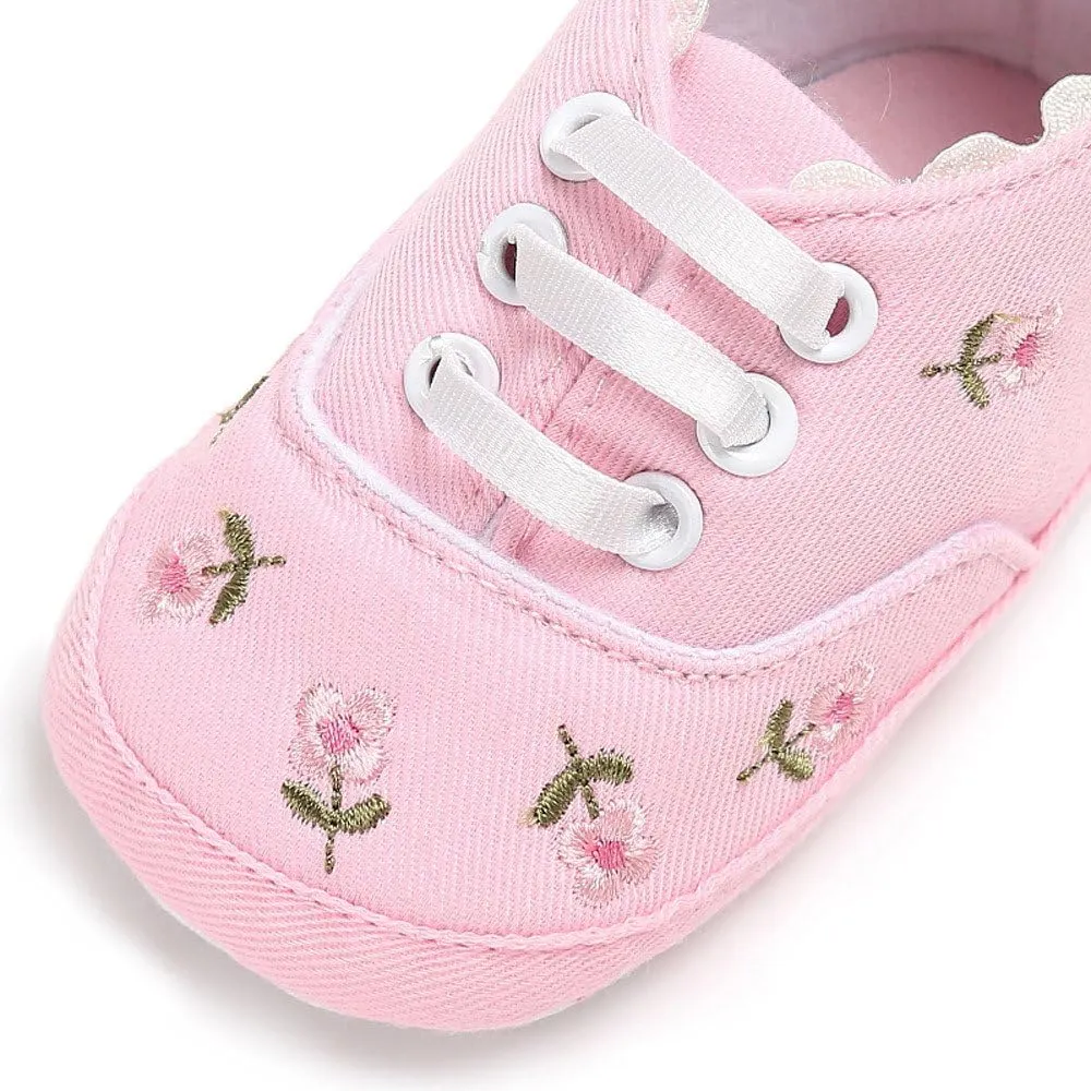 Baby Girl Shoes Baby Girls Sole Infant Crib Shoes Floral Canvas Soft -Slip Baby Shoes Cute