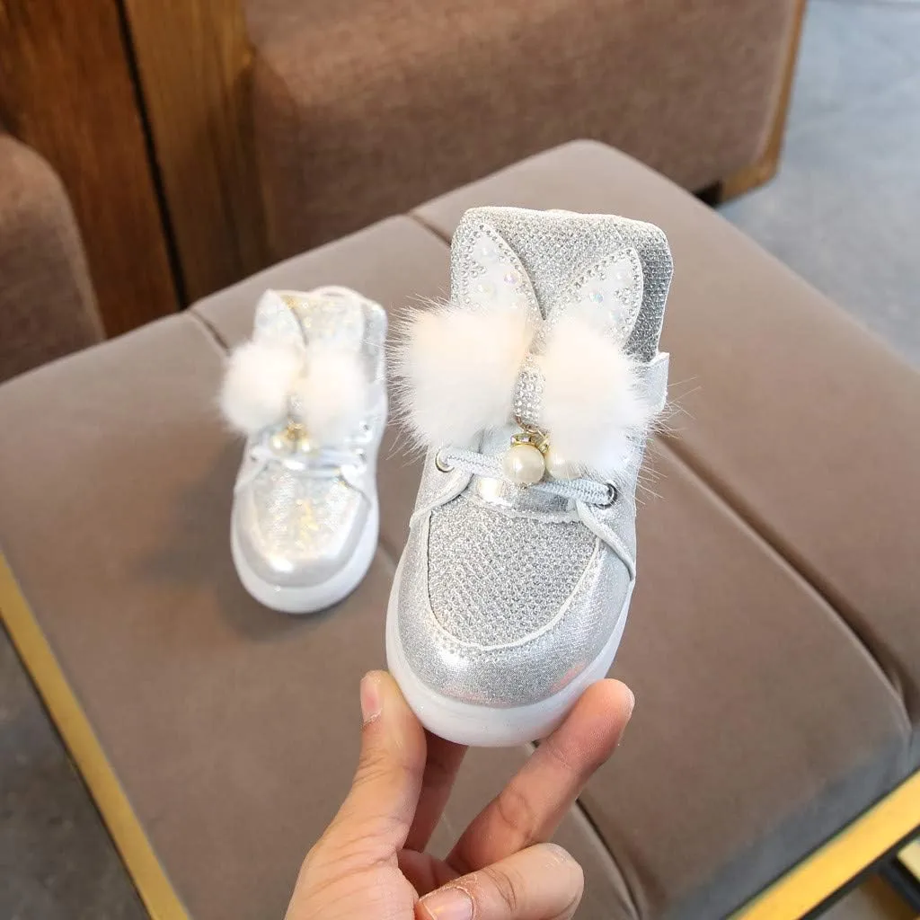 Baby Girls Boys Boots Led High Top First Walking Shoes Rabbit Ear Cotton ining Luminous Light up Casual Shoes