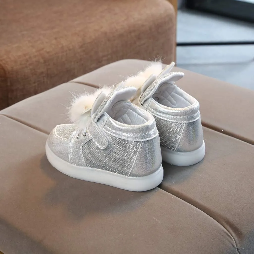 Baby Girls Boys Boots Led High Top First Walking Shoes Rabbit Ear Cotton ining Luminous Light up Casual Shoes