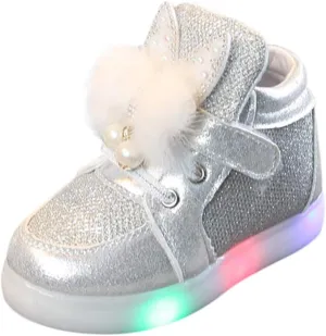 Baby Girls Boys Boots Led High Top First Walking Shoes Rabbit Ear Cotton ining Luminous Light up Casual Shoes
