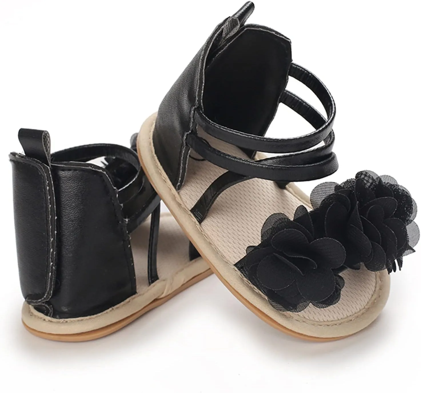 Baby Girls Boys Sandals Infant Toddler Shoes First Walkers Prewalkers Soft Sole Barefoot Flat (Black, 0-6 Months)