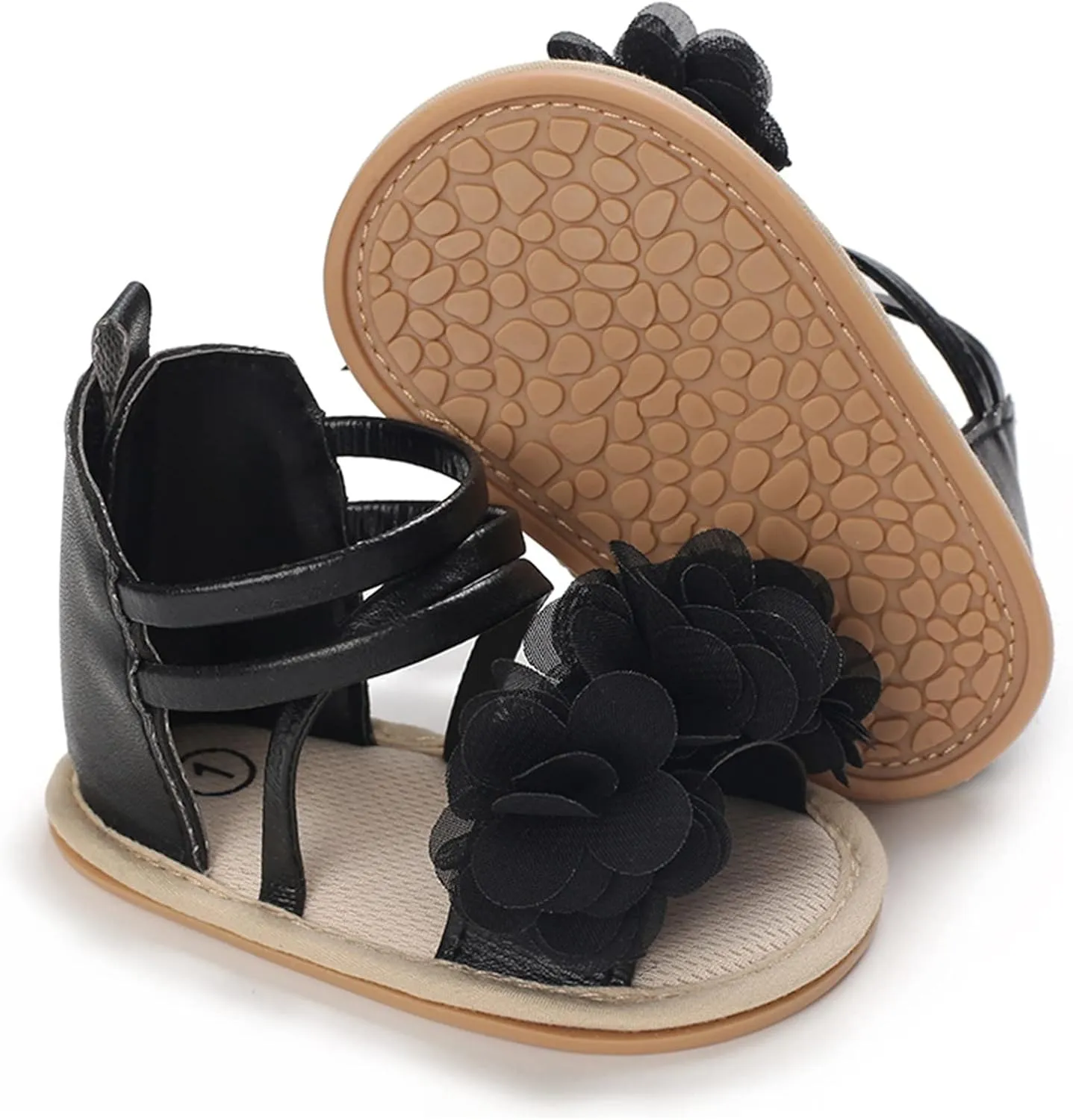 Baby Girls Boys Sandals Infant Toddler Shoes First Walkers Prewalkers Soft Sole Barefoot Flat (Black, 0-6 Months)