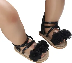 Baby Girls Boys Sandals Infant Toddler Shoes First Walkers Prewalkers Soft Sole Barefoot Flat (Black, 0-6 Months)
