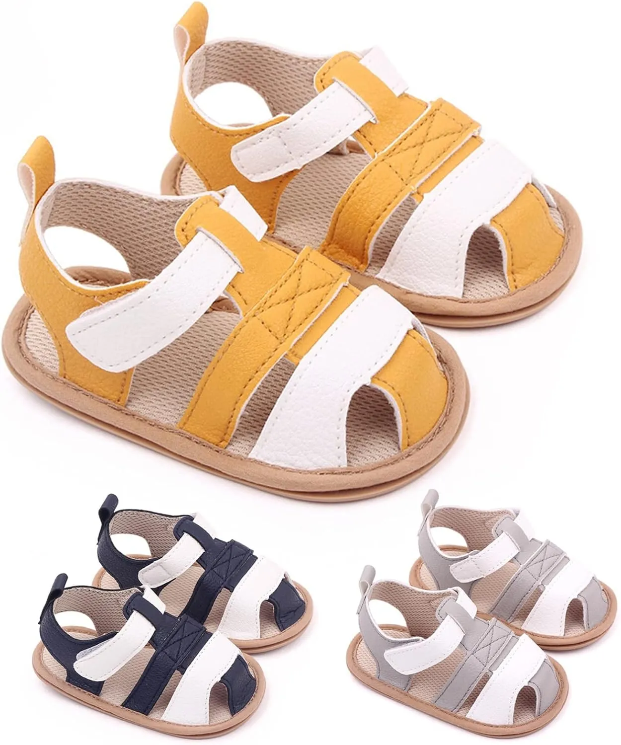 Baby Girls Boys Sandals Infant Toddler Shoes Newborn First Walkers Crib Shoes Soft Sole Prewalker (Grey, 4.5 Infant)