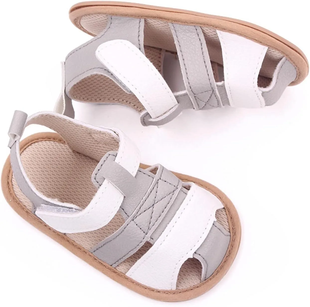 Baby Girls Boys Sandals Infant Toddler Shoes Newborn First Walkers Crib Shoes Soft Sole Prewalker (Grey, 4.5 Infant)