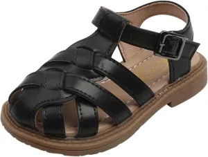Baby Girls Boys Sandals Shoes Children's Beach Slip On Shoes Soft Sole Toe Crash Roman Sandals Summer Comfy Shoes F-035 Black 10.5
