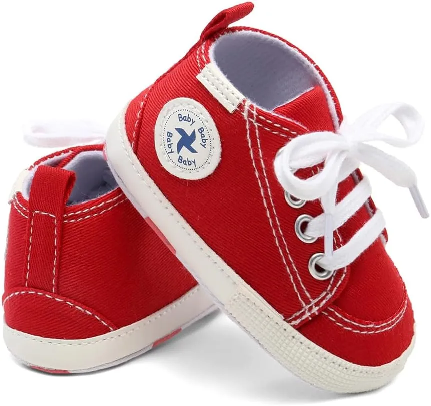 Baby Girls Boys Shoes Soft Anti-Slip Sole Newborn First Walkers High Top Canvas Denim Unisex Infant Sneaker
