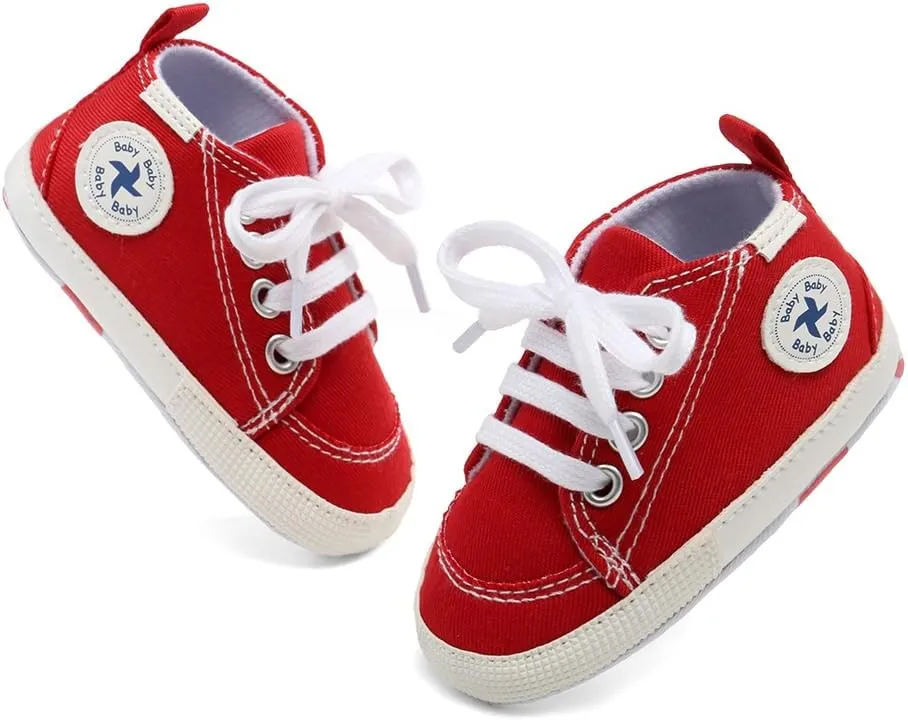 Baby Girls Boys Shoes Soft Anti-Slip Sole Newborn First Walkers High Top Canvas Denim Unisex Infant Sneaker