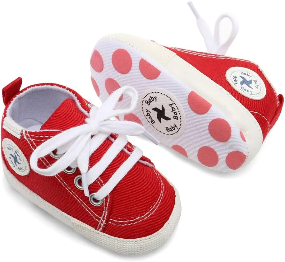 Baby Girls Boys Shoes Soft Anti-Slip Sole Newborn First Walkers High Top Canvas Denim Unisex Infant Sneaker