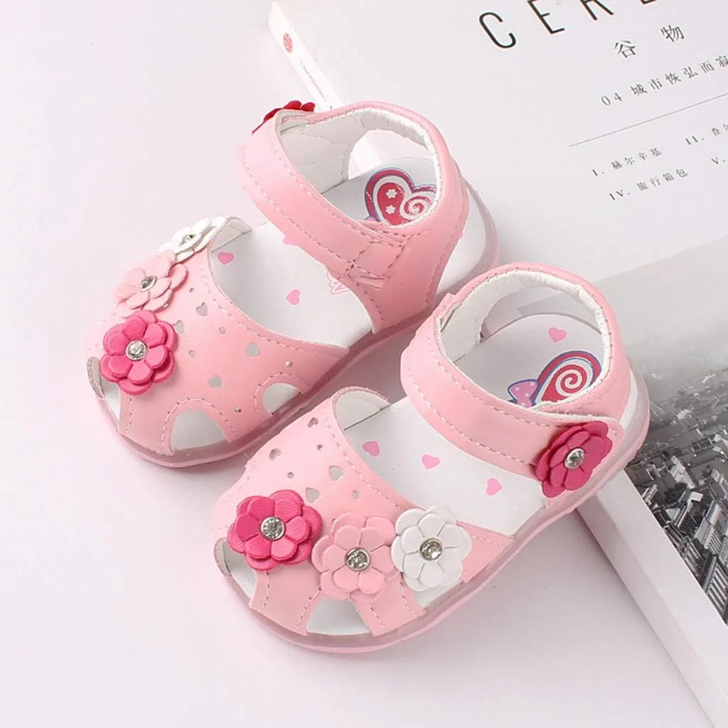 Baby Girls Flowers LED Luminous Sandals Infant Summer Outdoor Shoes PU Lightweight Soft Anti-Slip Sole Prewalker (Pink-04#, 3-6Months)