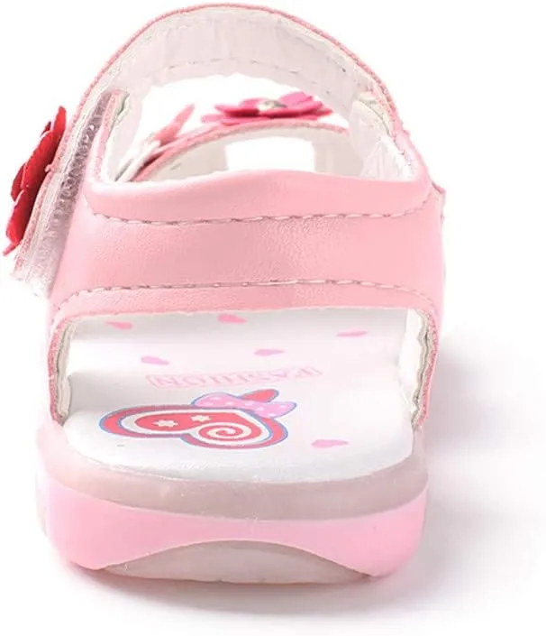 Baby Girls Flowers LED Luminous Sandals Infant Summer Outdoor Shoes PU Lightweight Soft Anti-Slip Sole Prewalker (Pink-04#, 3-6Months)