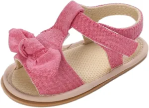Baby Girls Sandals Ruffle Bowknot Premium Soft Sole Anti Slip Open Toe Breathable Summer Outdoor Toddler
