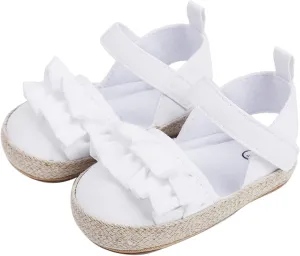 Baby Infant Boy Girl Sandals Shoes First Walkers Prewalkers Ruffles Non-Slip Soft Sole Prewalker (White, 12 Infant)