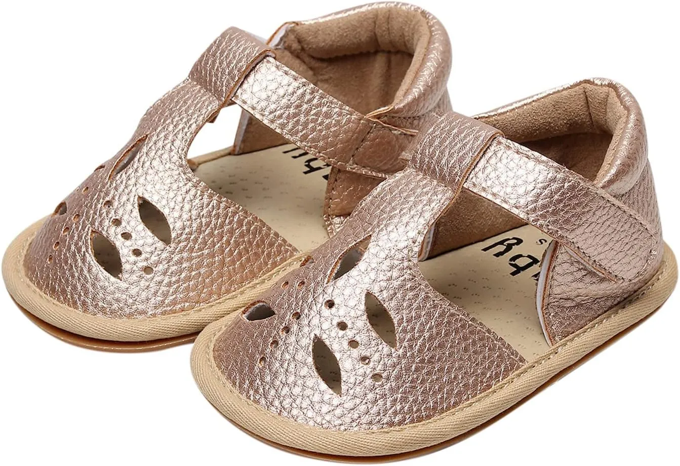 Baby Infant Boy Girl Sandals Shoes First Walking Shoes Soft Anti-Slip Rubber Sole Sneakers Fashion (Gold, 8.5 Toddler)