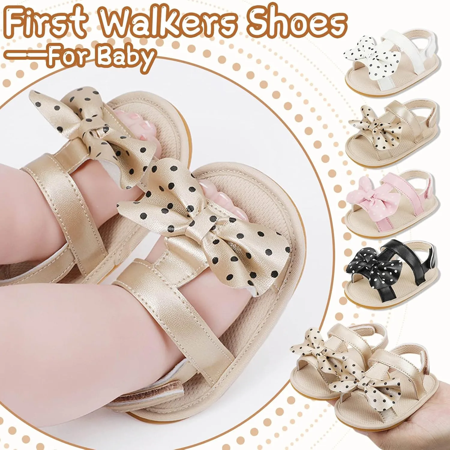 Baby Infant Shoes Boy Girl Sandals First Walking Shoe Bowknot Soft Sole Flat Shoes Comfortable Summer (White, 6 Infant)