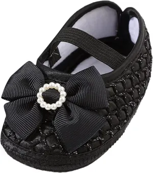 Baby Shoes Fashion Soft Sole Toddler Shoes Pearl Dress Flower Princess Shoes Toddler Shoes Silver Shoes for Girls (Black, 4.5 Infant)
