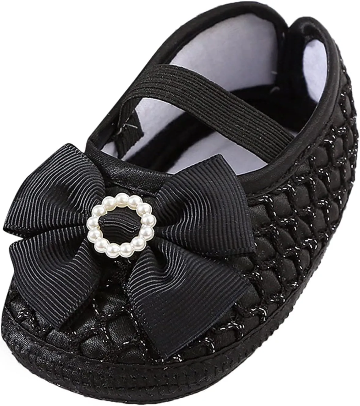 Baby Shoes Fashion Soft Sole Toddler Shoes Pearl Dress Flower Princess Shoes Toddler Shoes Silver Shoes for Girls (Black, 4.5 Infant)