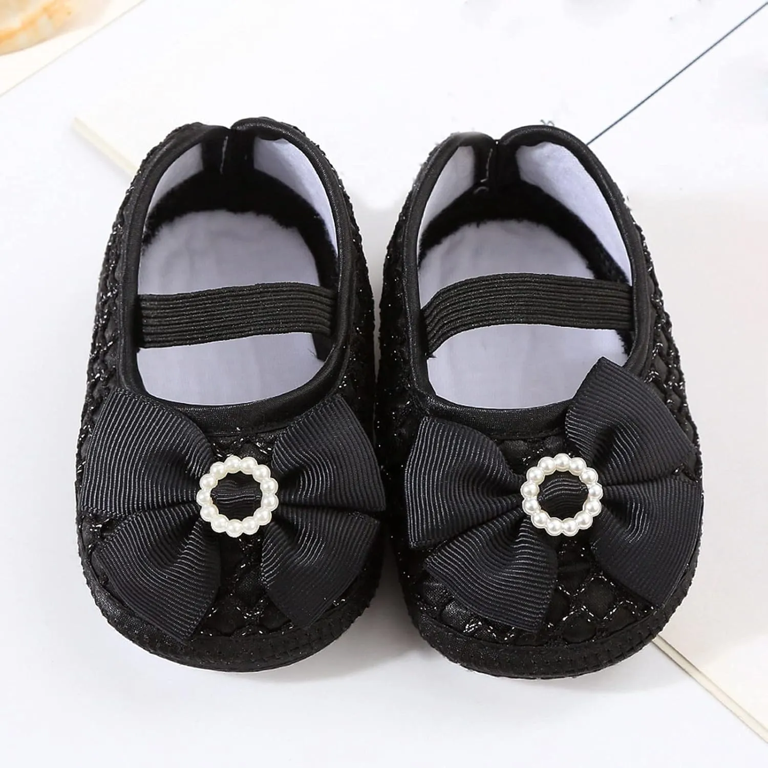Baby Shoes Fashion Soft Sole Toddler Shoes Pearl Dress Flower Princess Shoes Toddler Shoes Silver Shoes for Girls (Black, 4.5 Infant)