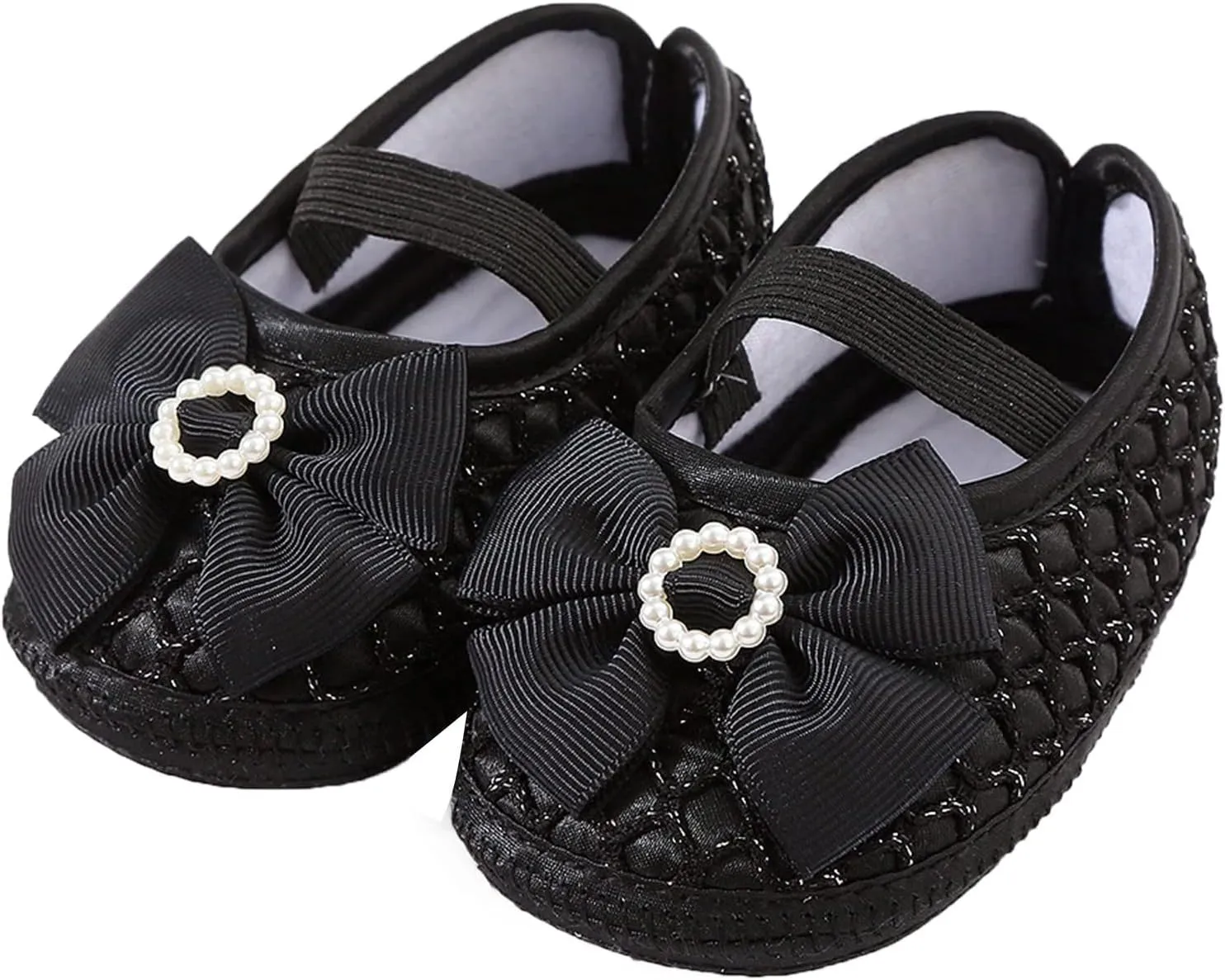 Baby Shoes Fashion Soft Sole Toddler Shoes Pearl Dress Flower Princess Shoes Toddler Shoes Silver Shoes for Girls (Black, 4.5 Infant)