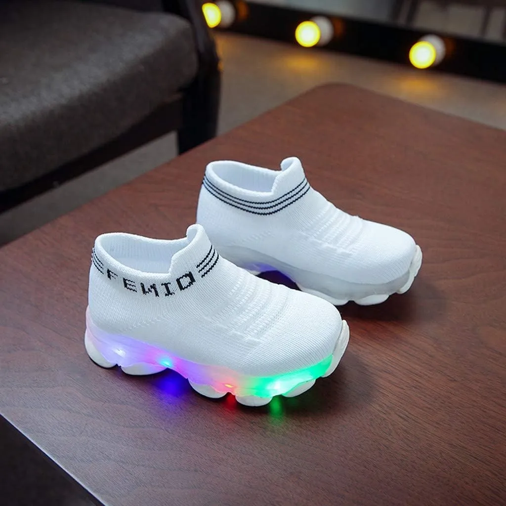Baby Shoes Girl Children Baby Luminous Shoes Sport Boys Casual Led Run Girls Mesh Letter Baby Shoes (White, 2.5-3 Years)