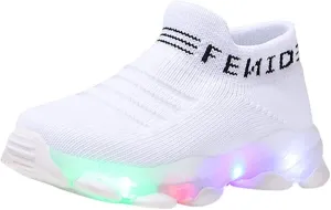 Baby Shoes Girl Children Baby Luminous Shoes Sport Boys Casual Led Run Girls Mesh Letter Baby Shoes (White, 2.5-3 Years)