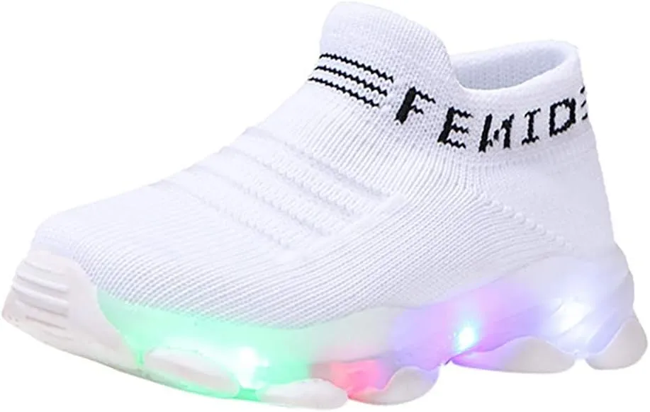 Baby Shoes Girl Children Baby Luminous Shoes Sport Boys Casual Led Run Girls Mesh Letter Baby Shoes (White, 2.5-3 Years)