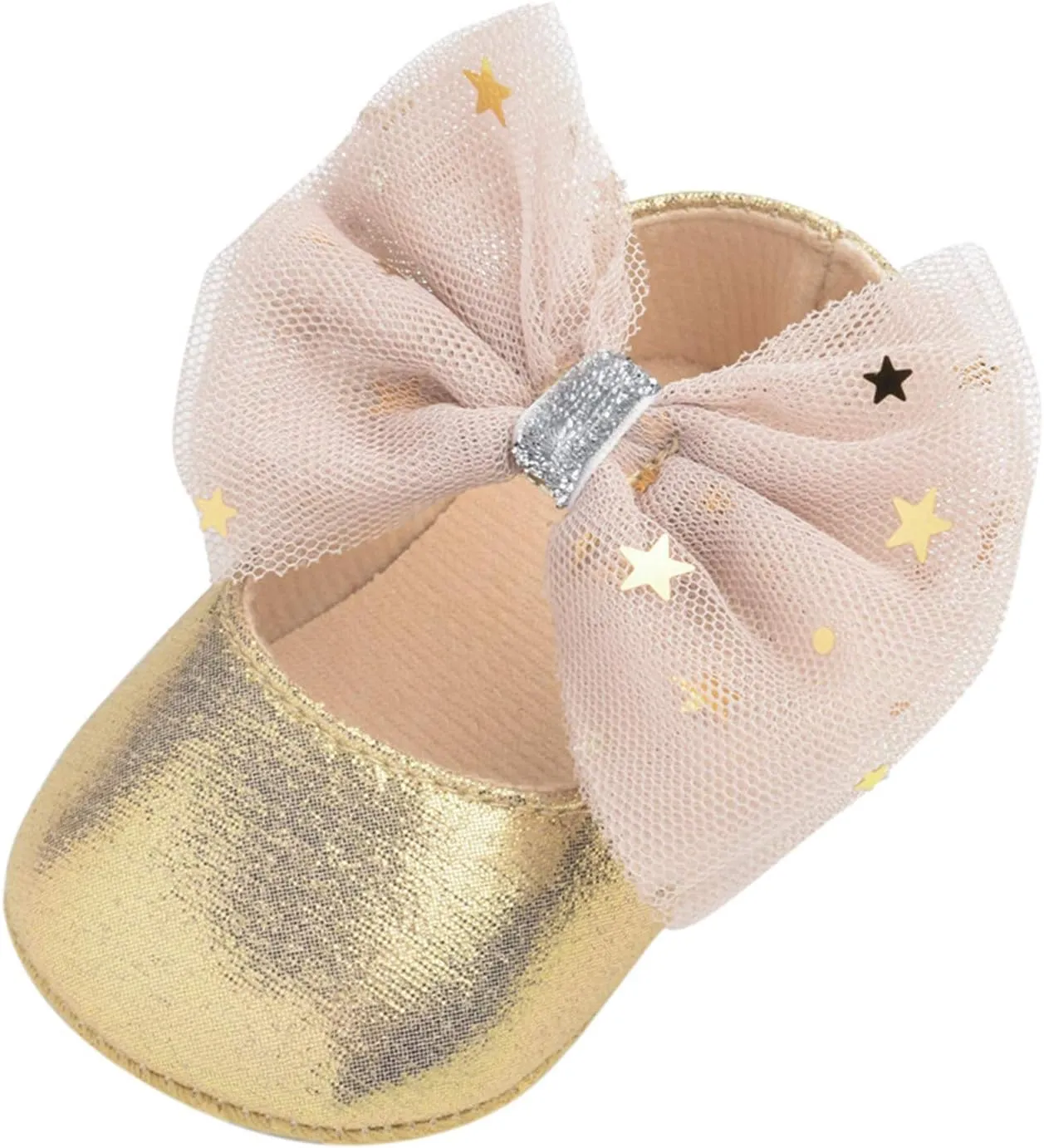 Baby Shoes Girl Girls Shoes Sole Rubber Flat First Baby Dress Bowknot Mary Princess Baby Shoes (Gold, 12-18 Months)