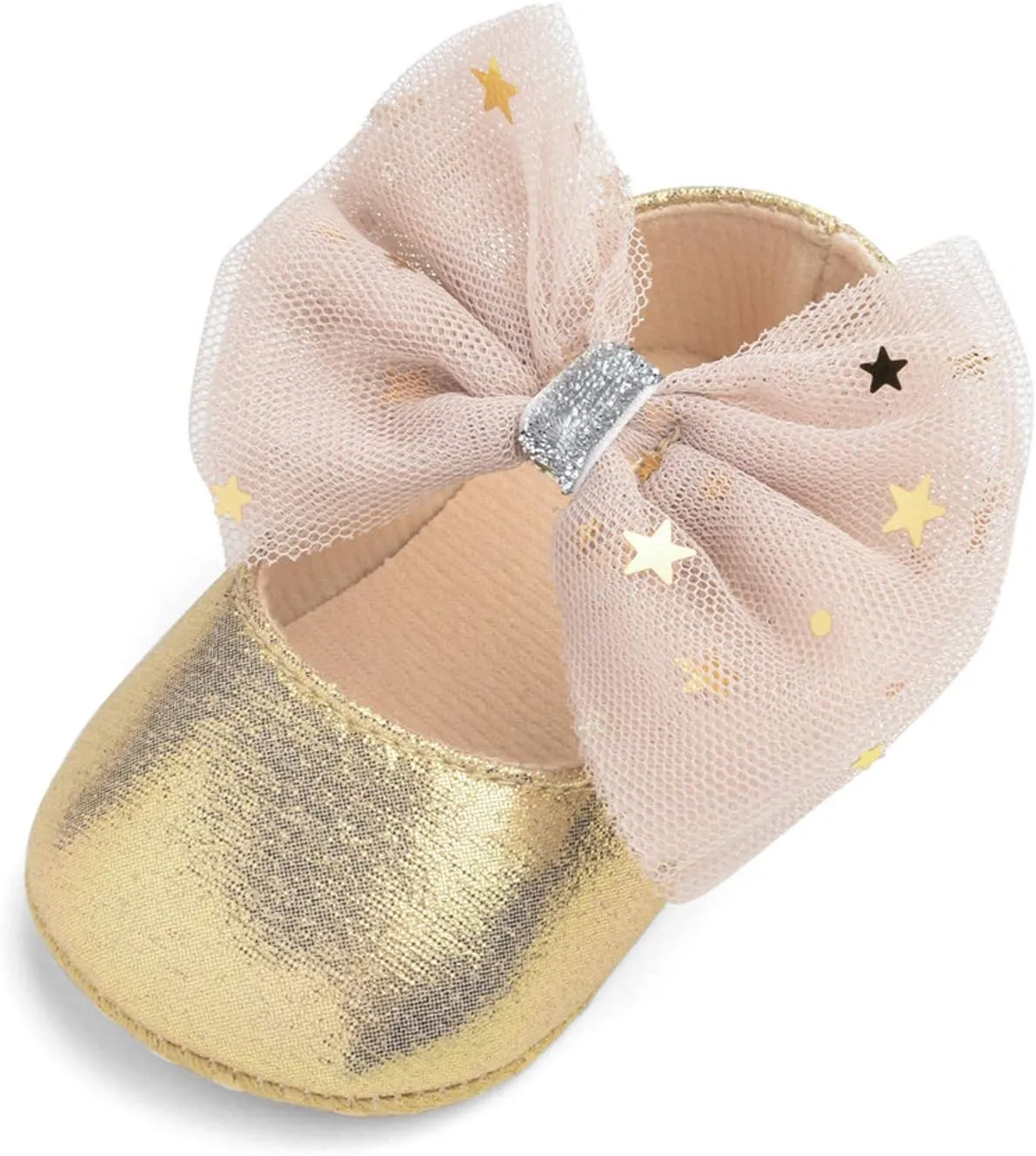 Baby Shoes Girl Girls Shoes Sole Rubber Flat First Baby Dress Bowknot Mary Princess Baby Shoes (Gold, 12-18 Months)
