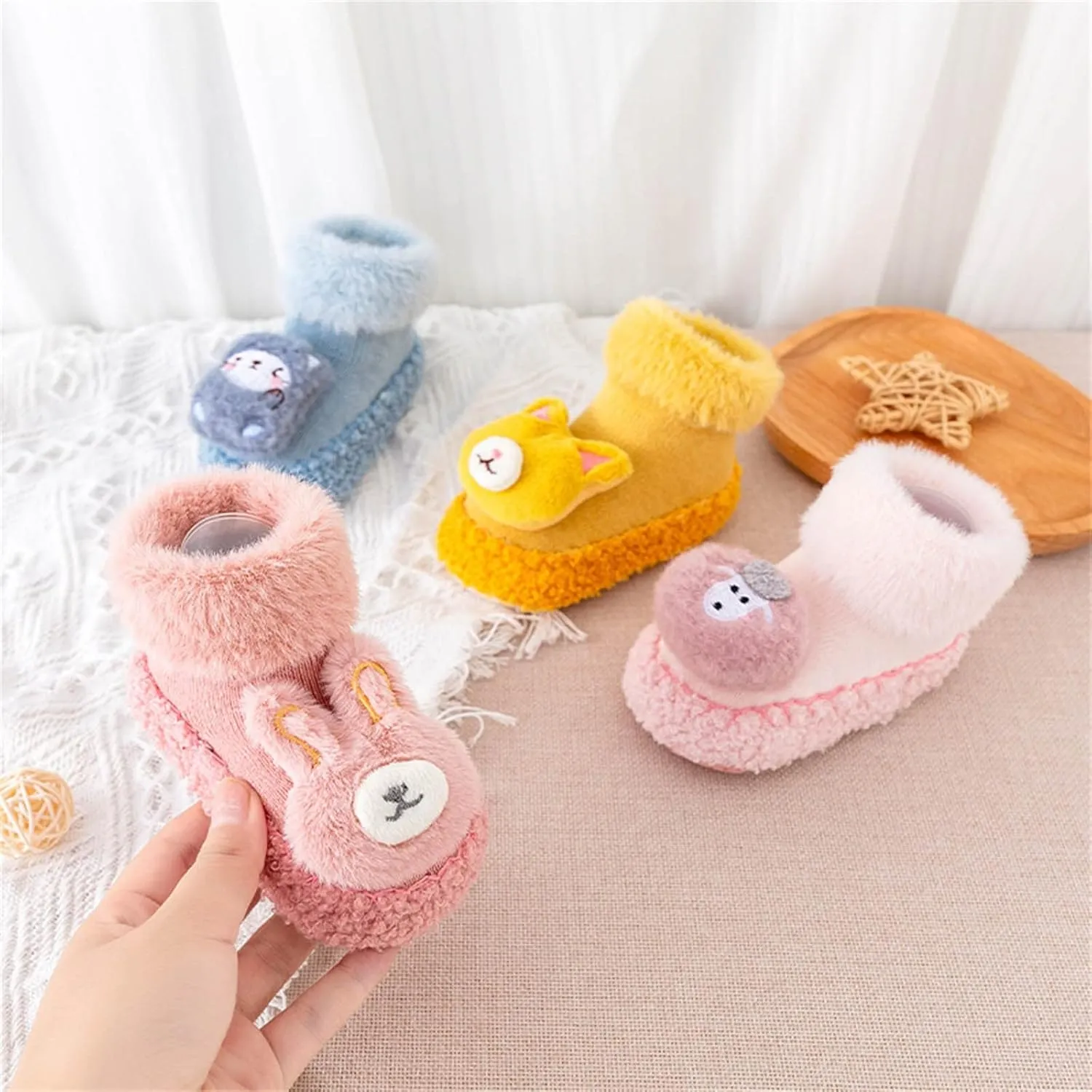 Baby Shoes Infant Socks Shoes Kids Toddler Cute Animal Fuzzy Bunny First Walking Slipper Sneakers Winter Warm Shoes