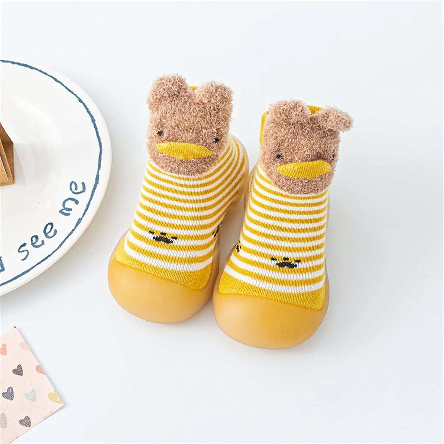 Baby Sock Shoes,Boys Girls Cartoon Shoes First Walking Shoes Non-Slip Socks Kids Floor Shoes White Shoes B