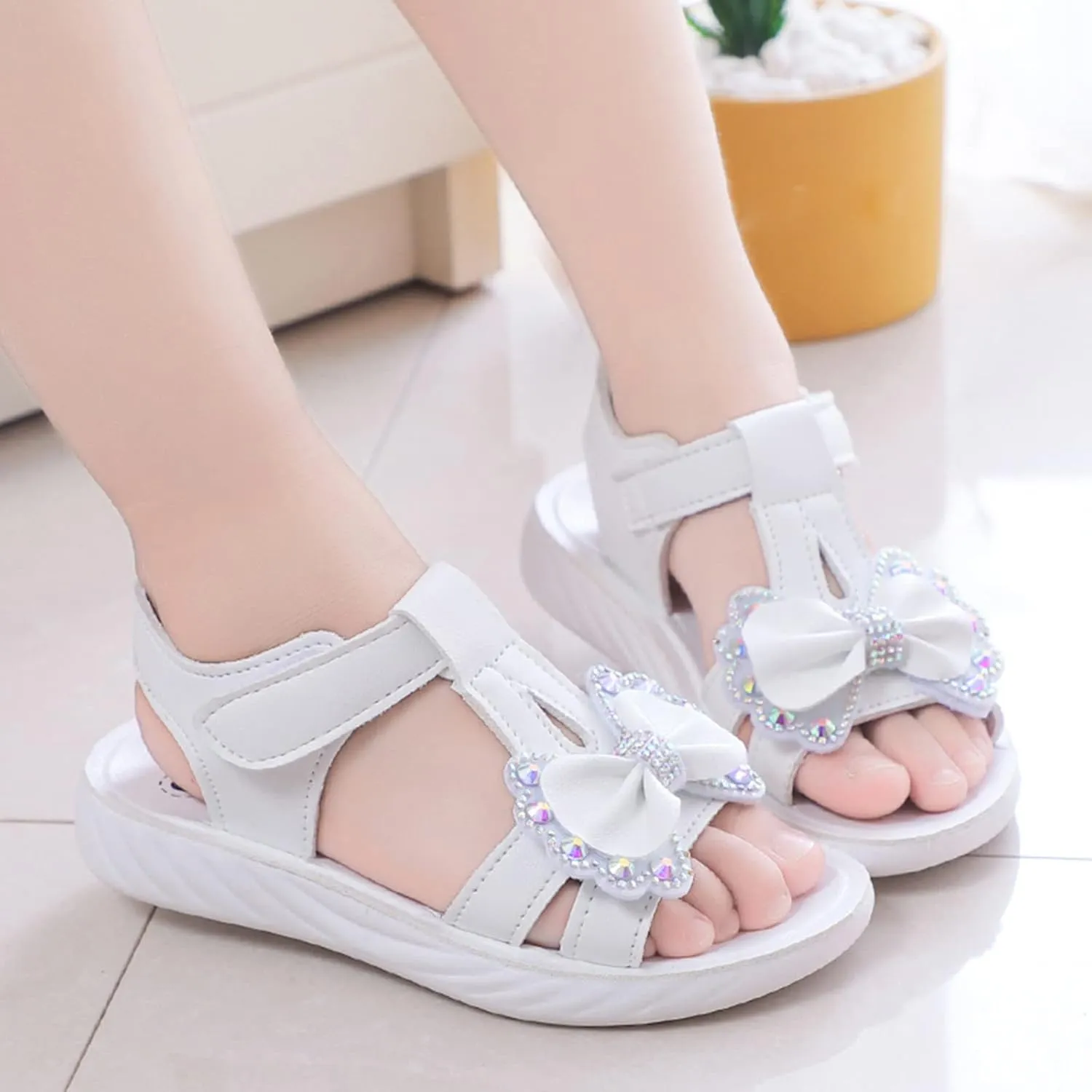 Baby Solid Color Foot Warmer Children Shoes Summer Sandals Fashion Little Girls Soft Soles Children Bow Shoes