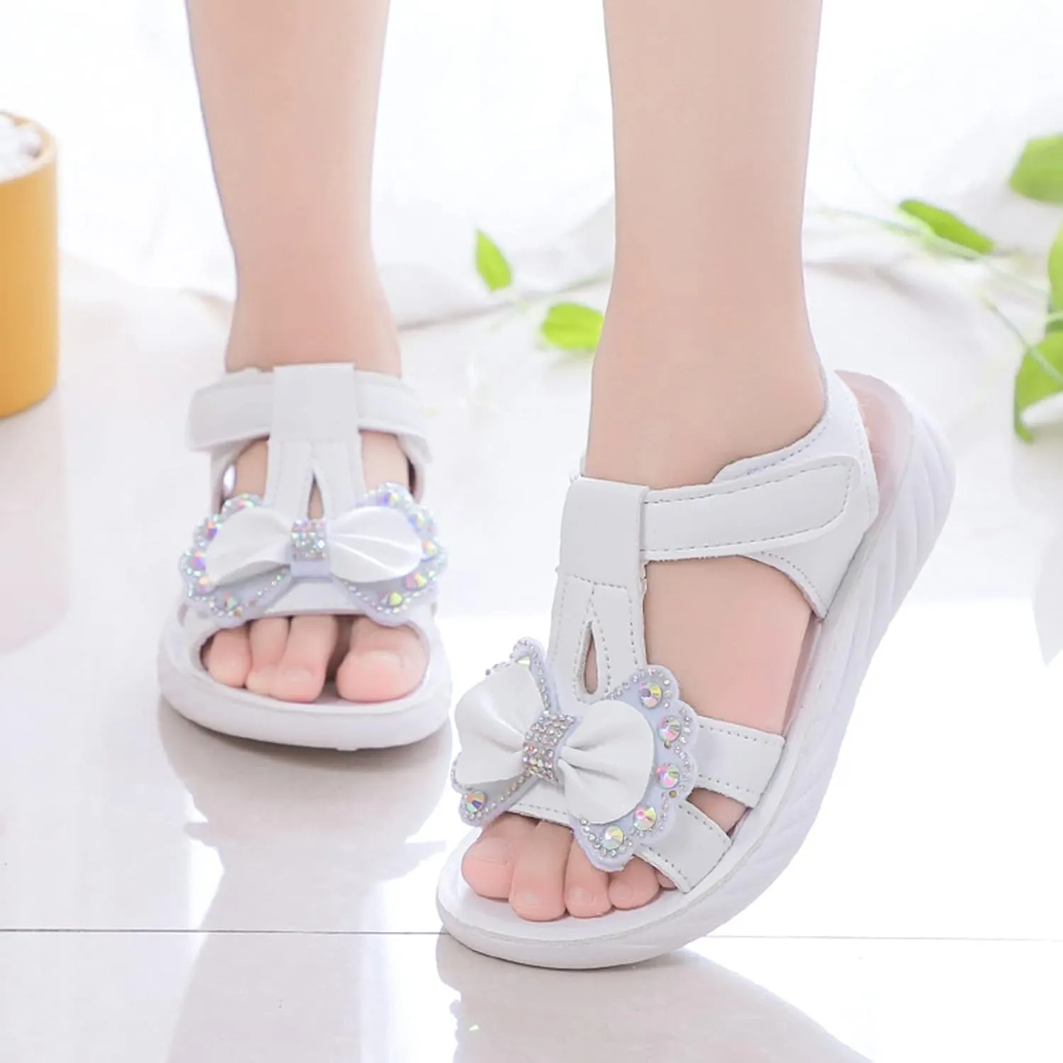Baby Solid Color Foot Warmer Children Shoes Summer Sandals Fashion Little Girls Soft Soles Children Bow Shoes