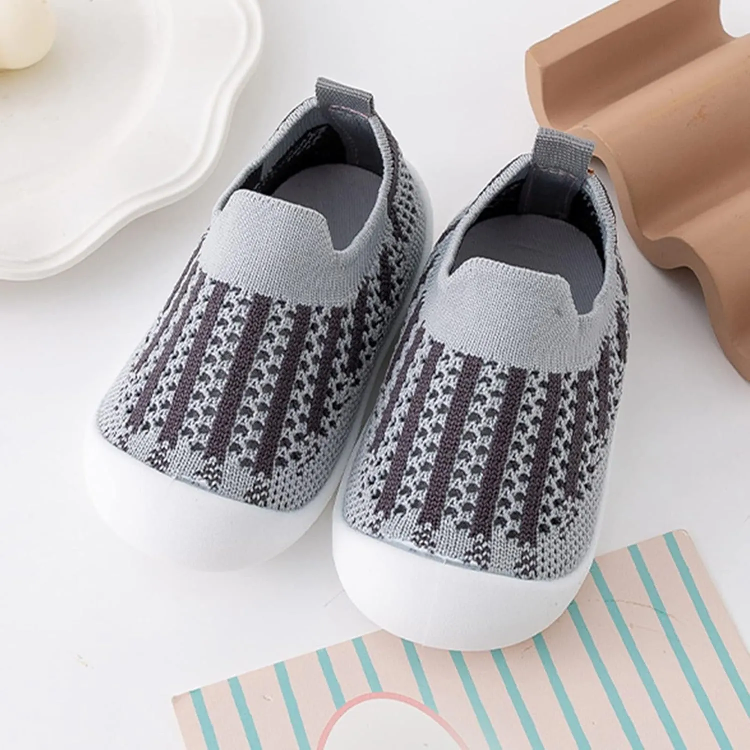 Baby Toddler First Walking Non-Skid Shoes Infant Boys Girls Soft Sole Summer Breathable Knitted Mesh Socks Shoes Slip-on Slippers (Gray, 2.5Years)