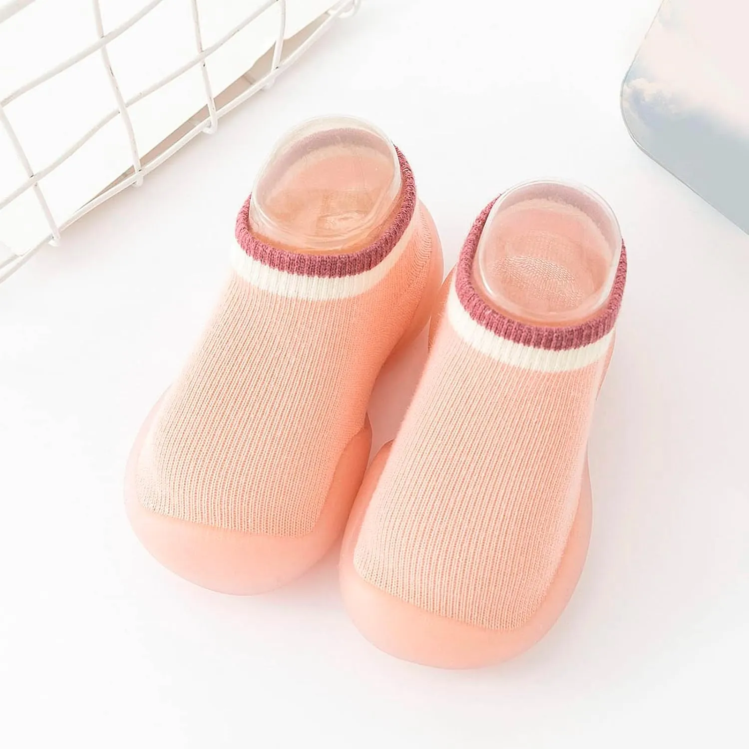 Baby Toddler Sock Shoes Training Shoes Non-Skid Floor Slipper with Rubber Sole Slip on Sneakers Protect Toes Shoes