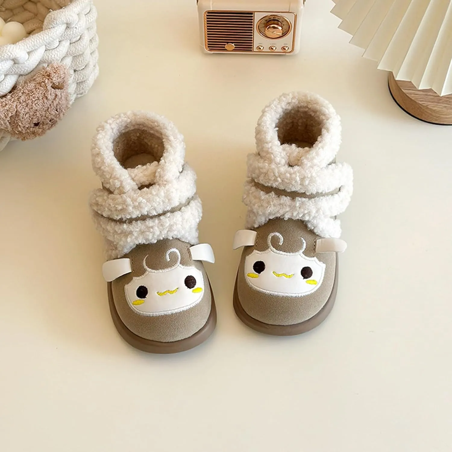 Baby Winter Furry Warm Ankle Shoes for Toddler Cute artoon Plush Lined Snow Boots Soft Sole Non-Slip Walking Shoes