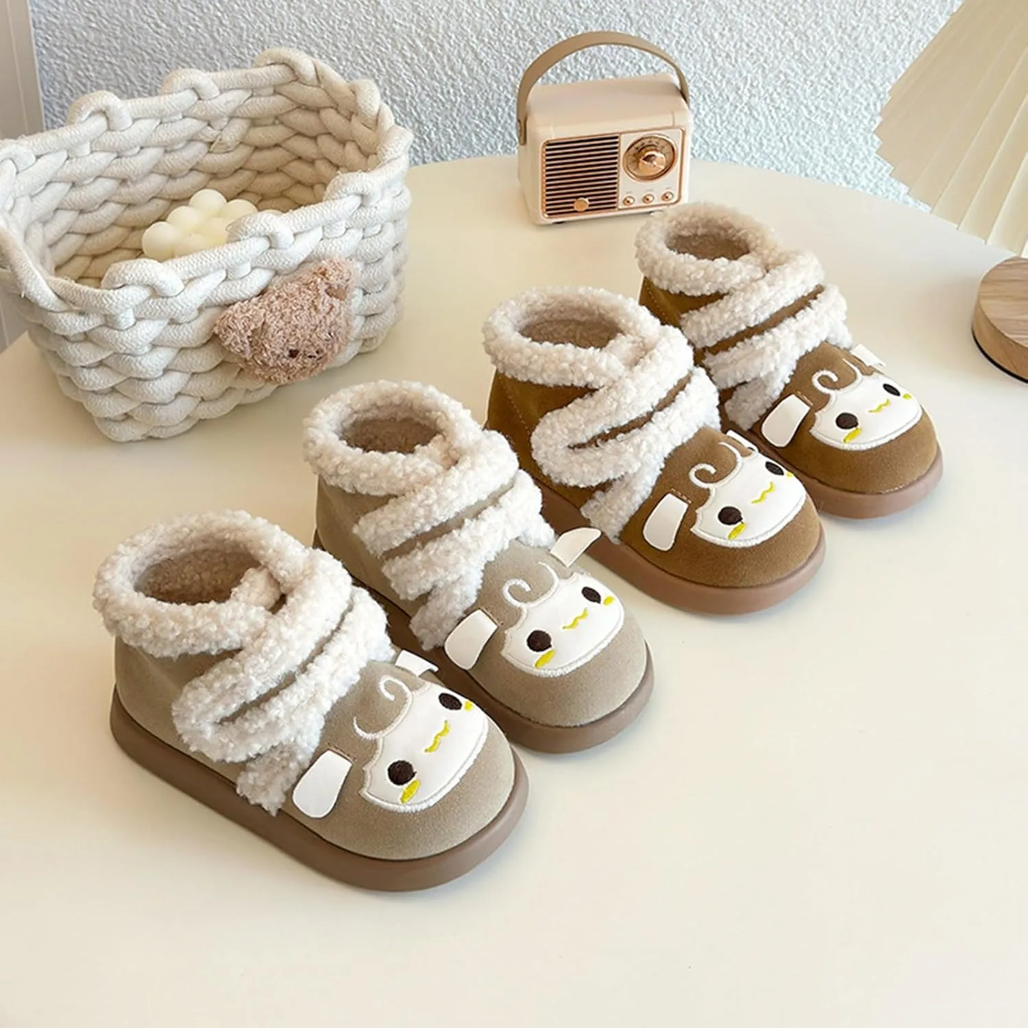 Baby Winter Furry Warm Ankle Shoes for Toddler Cute artoon Plush Lined Snow Boots Soft Sole Non-Slip Walking Shoes