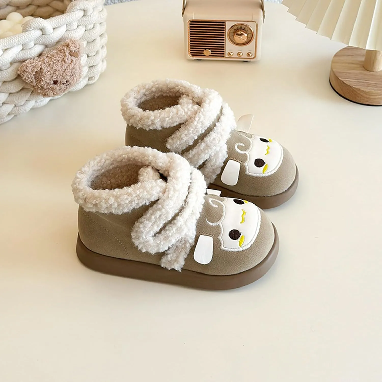 Baby Winter Furry Warm Ankle Shoes for Toddler Cute artoon Plush Lined Snow Boots Soft Sole Non-Slip Walking Shoes