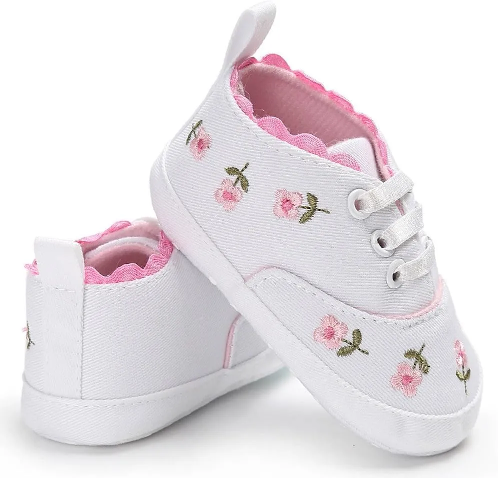 Boys Dress Shoes Size 4 Baby Girls Sole Infant Crib Shoes Floral Canvas Soft Anti-Slip Walking Sneakers Baby