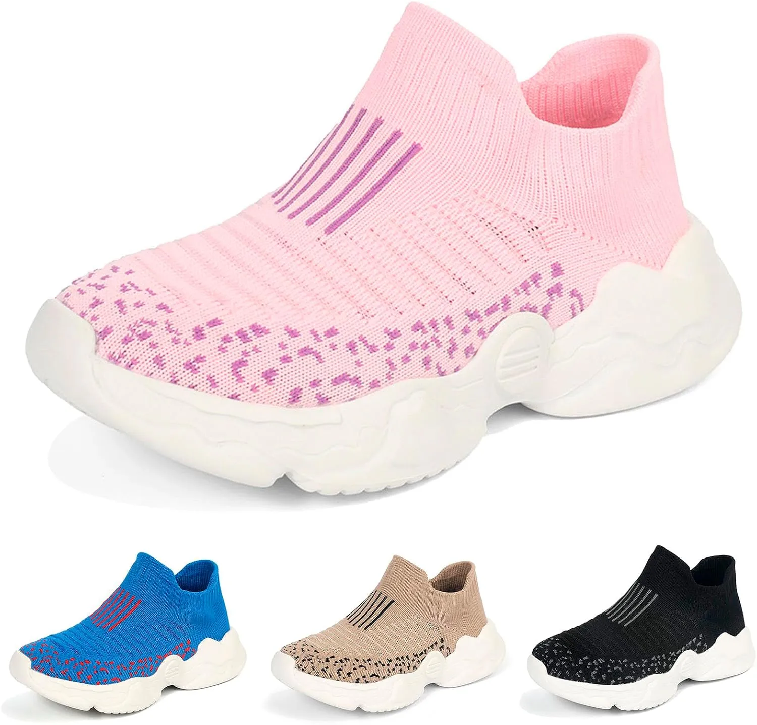 Boys Girls Walking Shoes Mesh Breathable Slip on Sneakers Toddler Wide First Walking Barefoot Shoes Non-Slip Soft Sole