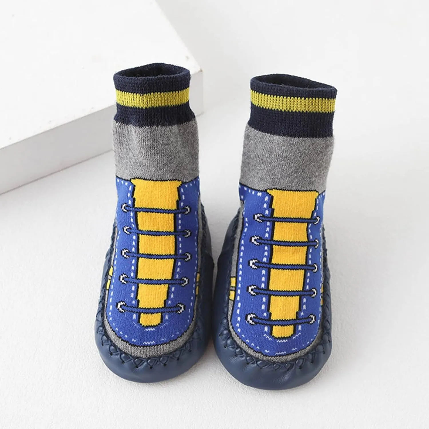 Boys Shoes Baby Sock Shoes Leather Sole Unisex Toddler Non-Skid Walking Shoes Cartoon Monkey Frog Print Slippers
