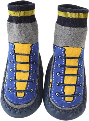 Boys Shoes Baby Sock Shoes Leather Sole Unisex Toddler Non-Skid Walking Shoes Cartoon Monkey Frog Print Slippers